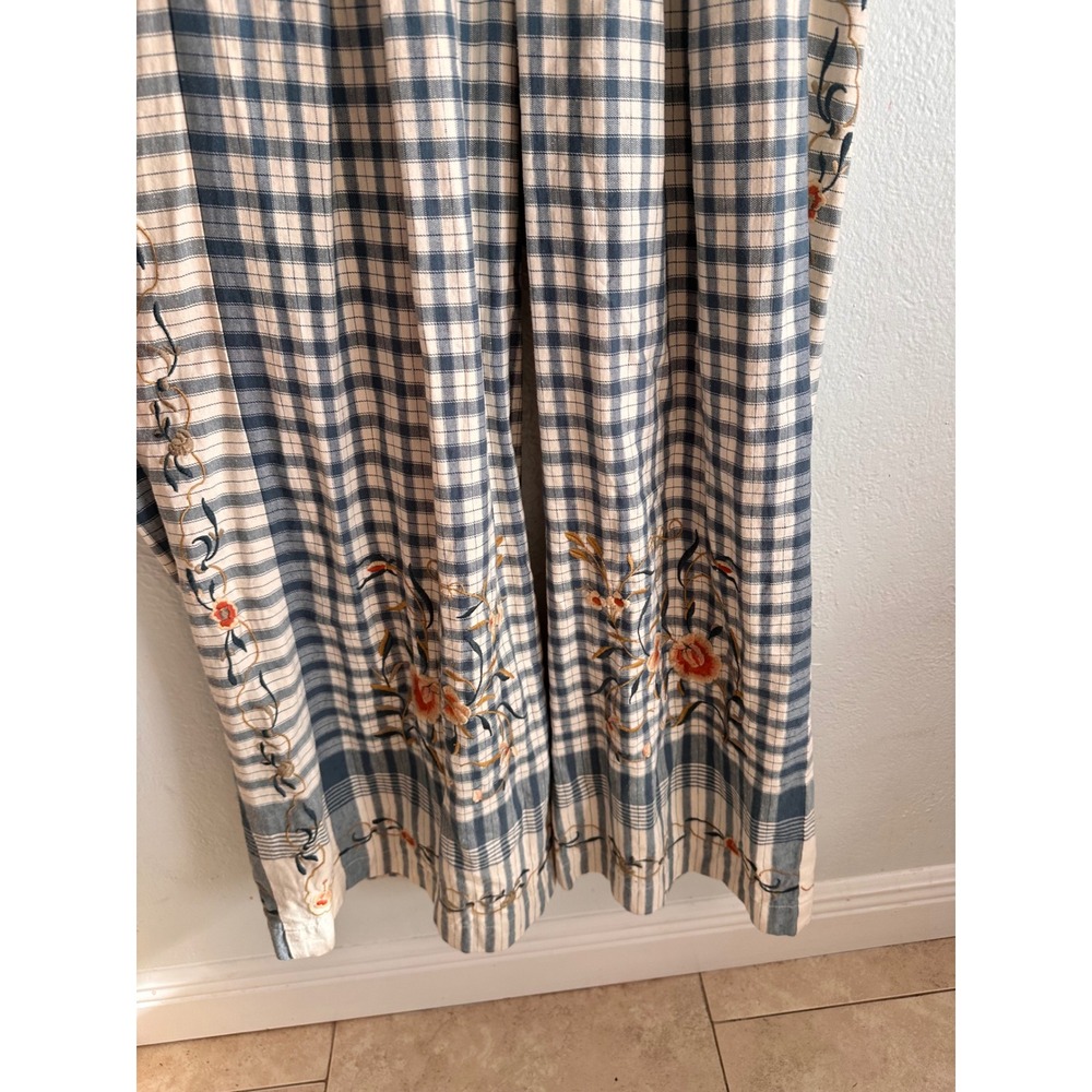 Anthropologie Picnic Wide Leg Jumpsuit Blue White Plaid Floral Embroidered 6 - Picture 5 of 6